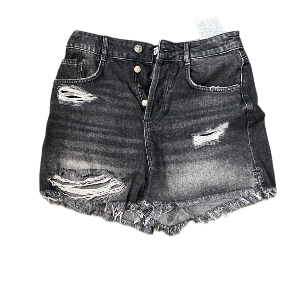 Zara Distressed Denim Shorts, Size 36, Black